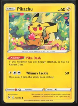 Pikachu 052/196 Common Lost Origin Pokemon Lightly Played - Image 1