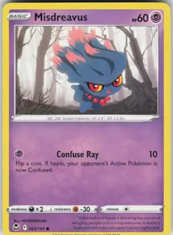 Pokemon Misdreavus 063/195 SWSH12: Silver Tempest Common NM - Image 1