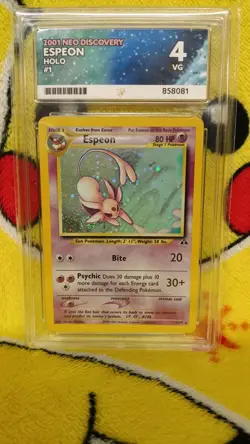 Pokemon Neo Discovery Espeon Holo 1/75 Ace Graded 4 VG Swirl - Image 1