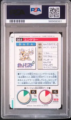 Kadabra Pokemon 1996 Bandai Carddass Vending Green Japanese #64 PSA 9 - Image 2
