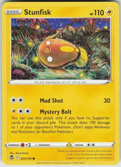 Pokemon Stunfisk 055/195 SWSH12: Silver Tempest Common NM - Image 1