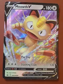 Pokemon TCG Meowth V SWSH Black Star Promos SWSH004 Holo Promo NM - Image 1