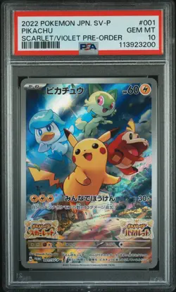 2022 POKEMON JPN SV PROMO SCARLET & VIOLET PRE-ORDER #001 PIKACHU PSA 10 - Image 1