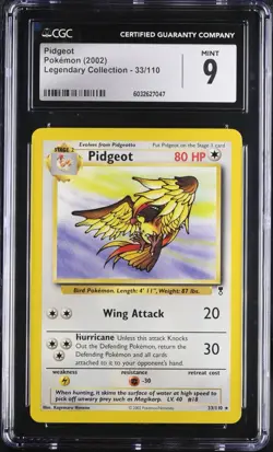 CGC 9 MINT Pidgeot 33/110 Legendary Collection Rare Vintage WOTC 2002 Pokemon - Image 1
