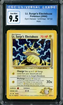 2000 Pokemon Gym Heroes Lt Surge's Electabuzz Holo Rare #6 CGC Gem Mint 9.5 (10) - Image 1