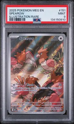 2025 Pokemon Mega Evolution Spearow #151/132 Illustration Rare PSA 9 - Image 1