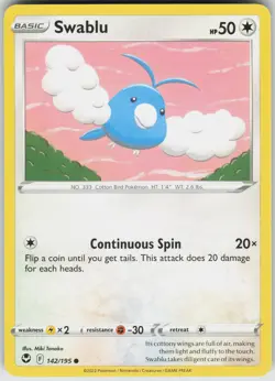 Pokemon Swablu 142/195 SWSH12: Silver Tempest Common NM - Image 1