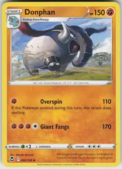 Pokemon Donphan 092/195 SWSH12: Silver Tempest Uncommon NM - Image 1