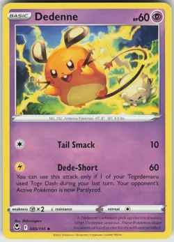 Pokemon Dedenne 085/195 SWSH12: Silver Tempest Uncommon NM - Image 1