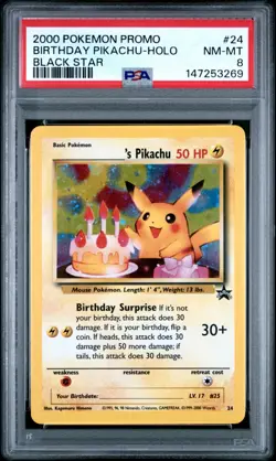2000 Pokemon Birthday Pikachu HOLO Black Star Promo 24 PSA 8 NM-MT - Image 1