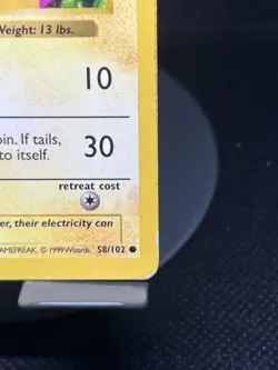 Pokemon TCG Pikachu 58/102 Base Set Shadowless HP - Image 5