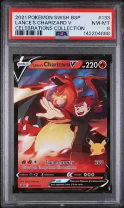 2021 POKEMON SWSH BLACK STAR PROMO CELEBRATIONS COLL LANCE'S CHARIZARD V PSA 8 - Image 1
