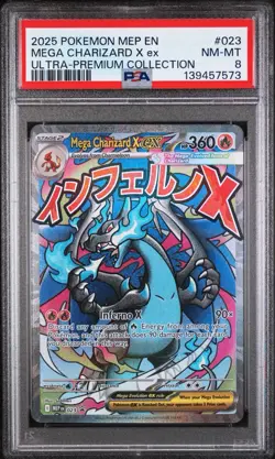 2025 POKEMON MEP EN-ME BLACK STAR PROMO #023 MEGA CHARIZARD X EX UPC PSA 8 - Image 1