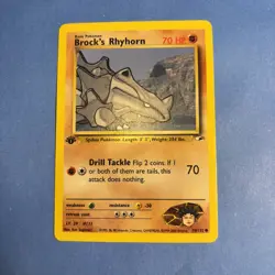 Pokemon TCG Brock's Rhyhorn Gym Heroes 1st Edition Common Card 70/132 NM - Image 1