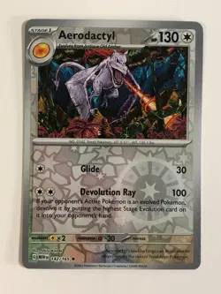 Pokemon TCG 151 Reverse Holographic Aerodactyl 142/165 Near Mint - Image 1