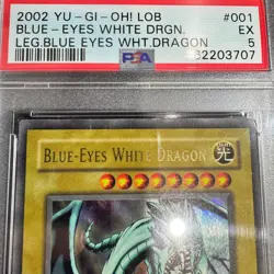 2002 Blue Eyes White Dragon LOB-001 Ultra Rare English Yugioh Card PSA 5 - Image 3