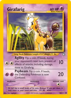 Girafarig 058/111 Neo Genesis Pokemon - Image 1