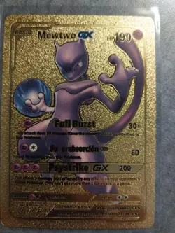 MEWTWO GX Gold Foil Fan Art ULTRA RARE POKEMON NM - Image 1