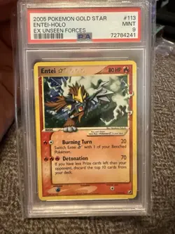 2005 POKEMON EX UNSEEN FORCES GOLD STAR #113 ENTEI-HOLO PSA 9 - Image 1
