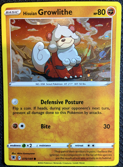 Hisuian Growlithe 070/189 Astral Radiance Pokemon English Cosmo Holo 2022 - Image 1