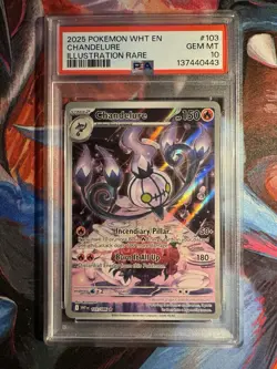 2025 POKEMON WHT EN-WHITE FLARE ILLUSTRATION RARE #103 CHANDELURE PSA 10 - Image 1