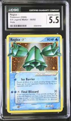 CGC 5.5 Regice Gold Star 2006 EX Legend Maker 90/92 Holo Pokemon Card - Image 1