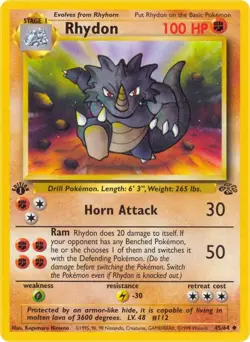 Pokemon TCG Rhydon Jungle 1st Edition 45/64 Regular Uncommon - Image 1