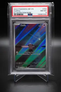 Cleffa PSA 8 NM-MT 2023 Pokemon OBF #202 – Illustration Rare Full Art Holo - Image 1