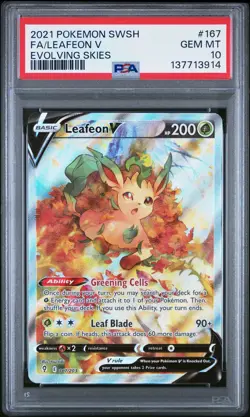 2021 Pokemon Sword & Shield Evolving Skies #167 Fa/Leafeon V PSA 10 - Image 1