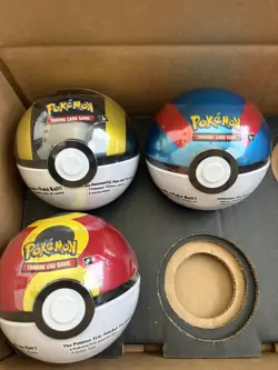 3x SEALED Pokemon Pokeball Ball Tins - Total 9 Booster Packs! - Image 1