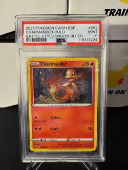 PSA 9 Pokemon Charmander SWSH092 Holo Battle Styles Blister Promo Pokemon Card - Image 1