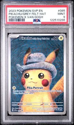 Pokemon Pikachu with Grey Felt Hat Van Gogh Full Art Promo SVP EN 085 PSA 9 Mint - Image 1