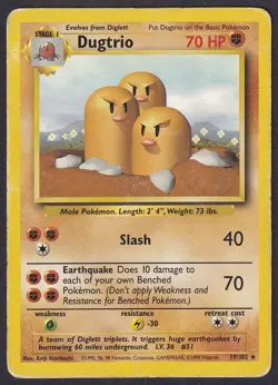 Pokemon Dugtrio 19/102 Non-Holo Rare Base Set - Image 1