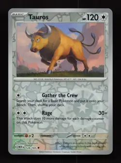Tauros 128/165 Uncommon 151 Pokemon Reverse Holo Near Mint - Image 1