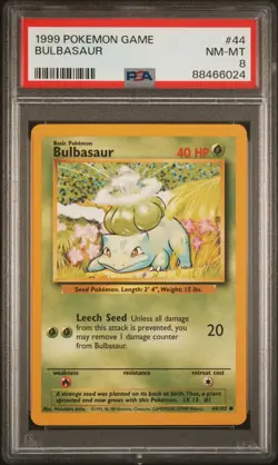 Pokemon TCG Bulbasaur Base Set 44/102 Regular Unlimited PSA 8 - Image 1