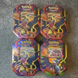 Pokemon TCG Mega Charizard EX Tins Set of 4 (1X & 3Y) FACTORY SEALED - Image 1