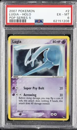 2007 POKEMON POP SER 5 #2 LUGIA-HOLO PSA 6 - Image 1