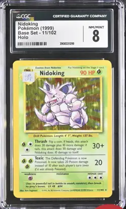 1999 Pokemon Nidoking 11/102 Base Set Unlimited Holo CGC 8.5 NM/MINt Nm M - Image 1