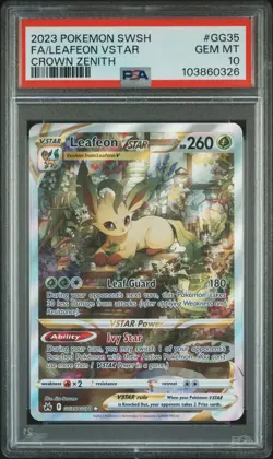 2023 POKEMON SWORD & SHIELD CROWN ZENITH #GG35 FULL ART/LEAFEON VSTAR PSA 10 - Image 1