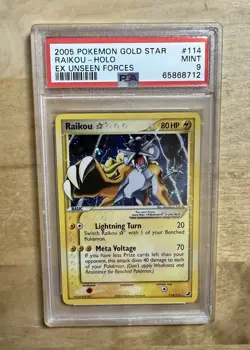 2005 POKEMON EX UNSEEN FORCES GOLD STAR #114 RAIKOU-HOLO PSA 9 - Image 1