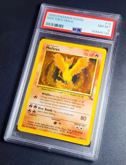 1999 Pokemon Fossil Moltres Holo 12/62 WOTC Unlimited PSA 8 NM-MT - Clean! - Image 2