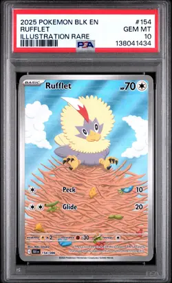 2025 POKEMON BLK EN-BLACK BOLT ILLUSTRATION RARE #154 RUFFLET PSA 10 - Image 1