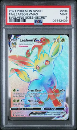 2021 POKEMON SWORD & SHIELD EVOLVING SKIES #204 FA/LEAFEON VMAX PSA 9 - Image 1