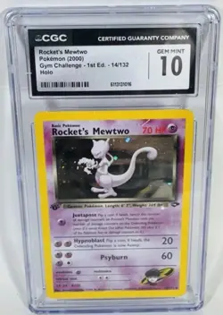 Pokemon Rocket's Mewtwo 1st Edition Gym Challenge Holo CGC 10 - Image 1