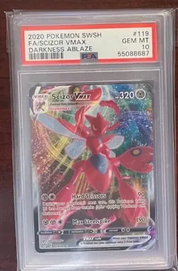 2020 Pokemon Sword & Shield Darkness Ablaze Scizor VMAX 119 FA PSA 10 GEM Mint - Image 1