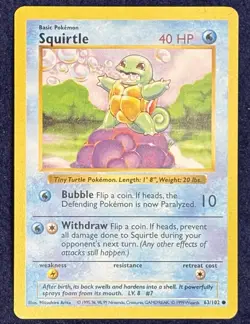 1999 Pokemon Base Set: Squirtle Shadowless (63/102) - Image 1