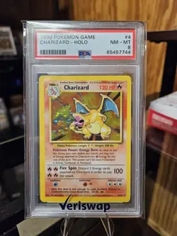 1999 Pokemon Game Base Set #4 Charizard-Holo PSA 8 - Image 1