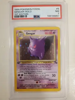 Pokemon Fossil 1st Edition Gengar Holo #5 PSA 7 NM 1999 - Image 1