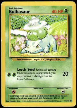 Bulbasaur 44/102 Common Base Set Unlimited Pokemon HP - Image 1