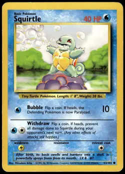 Squirtle 63/102 Common Base Set Unlimited Pokemon MP - Image 1